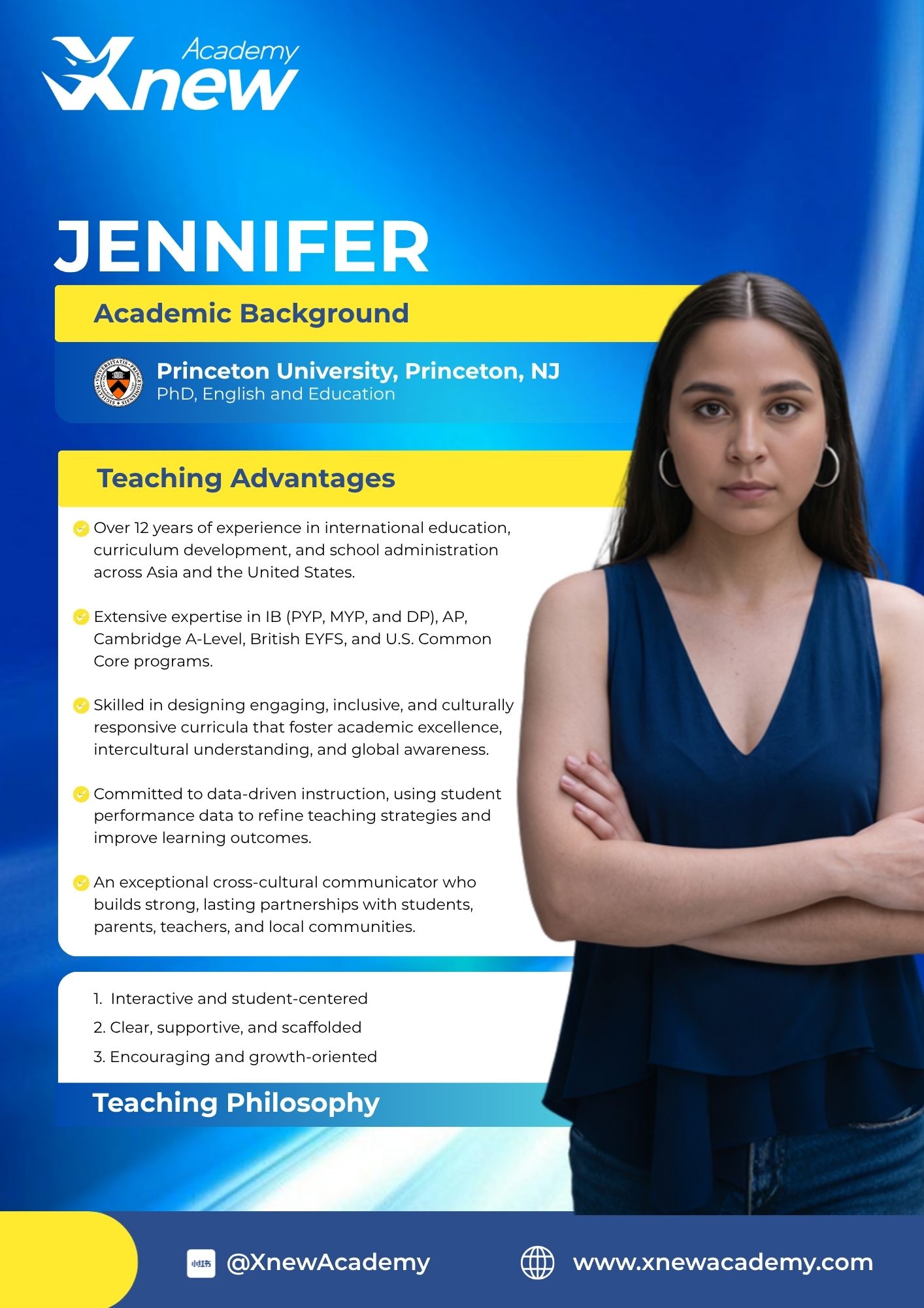普林斯顿大学博士 Jennifer 学术写作与阅读课程师资海报
